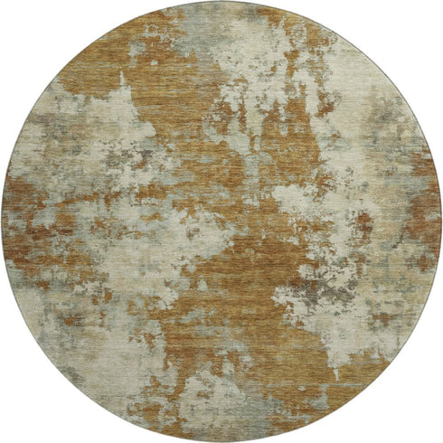 8' Terra Cotta And Beige Abstract Washable Round Rug With UV Protection