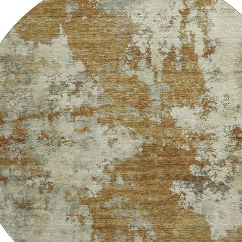 8' Terra Cotta And Beige Abstract Washable Round Rug With UV Protection