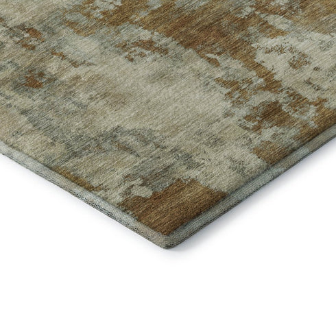 8' Terra Cotta And Beige Abstract Washable Round Rug With UV Protection
