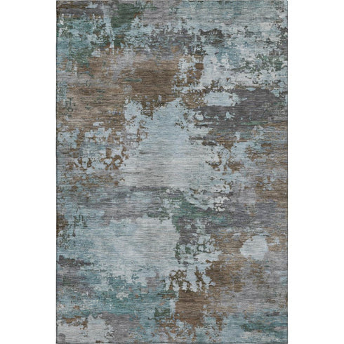 5' X 8' Brown And Blue Abstract Washable Area Rug With UV Protection