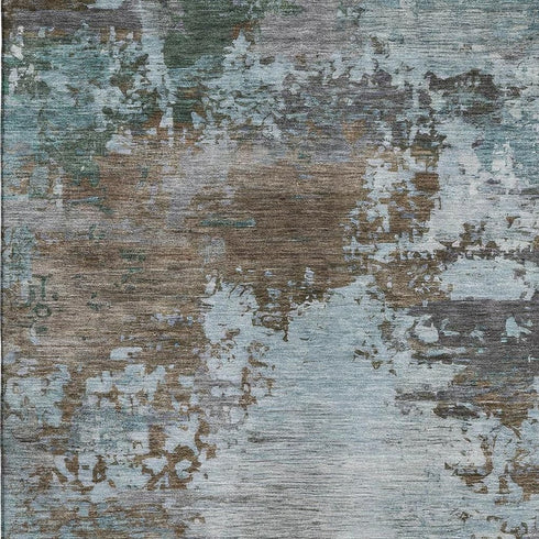 5' X 8' Brown And Blue Abstract Washable Area Rug With UV Protection