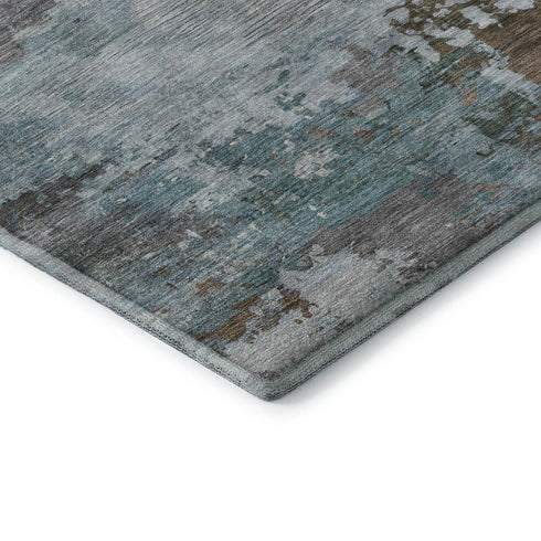 5' X 8' Brown And Blue Abstract Washable Area Rug With UV Protection