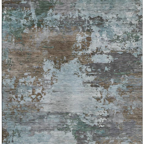 5' X 8' Brown And Blue Abstract Washable Area Rug With UV Protection