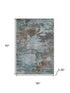 5' X 8' Brown And Blue Abstract Washable Area Rug With UV Protection