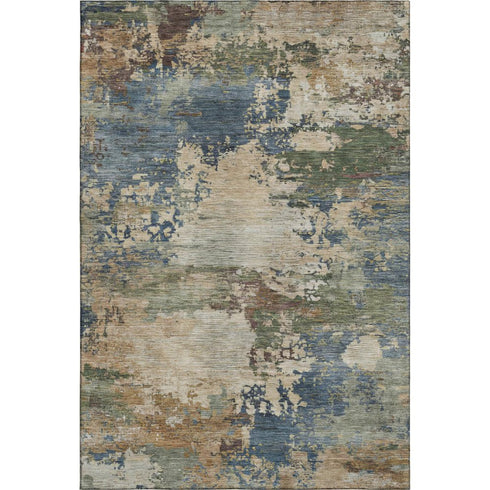5' X 8' Blue And Beige Abstract Washable Area Rug With UV Protection