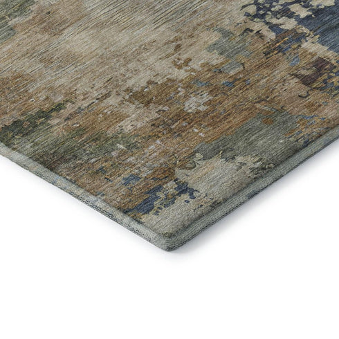 5' X 8' Blue And Beige Abstract Washable Area Rug With UV Protection