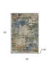 5' X 8' Blue And Beige Abstract Washable Area Rug With UV Protection