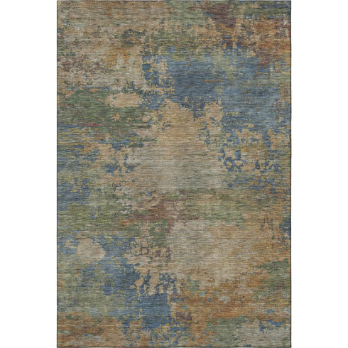5' X 8' Denim Blue And Beige Abstract Washable Area Rug With UV Protection