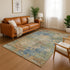 8' X 10' Denim Blue And Beige Abstract Washable Area Rug With UV Protection
