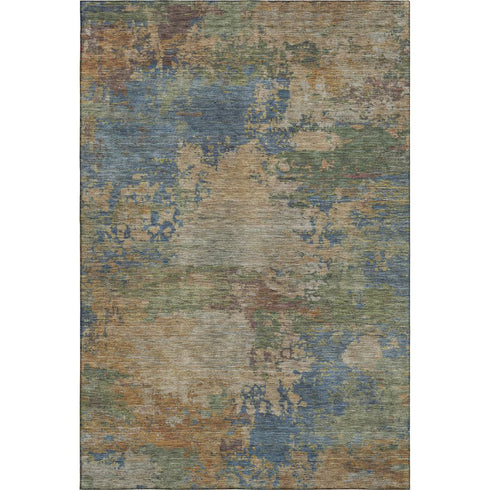 8' X 10' Denim Blue And Beige Abstract Washable Area Rug With UV Protection