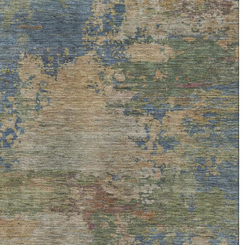8' X 10' Denim Blue And Beige Abstract Washable Area Rug With UV Protection