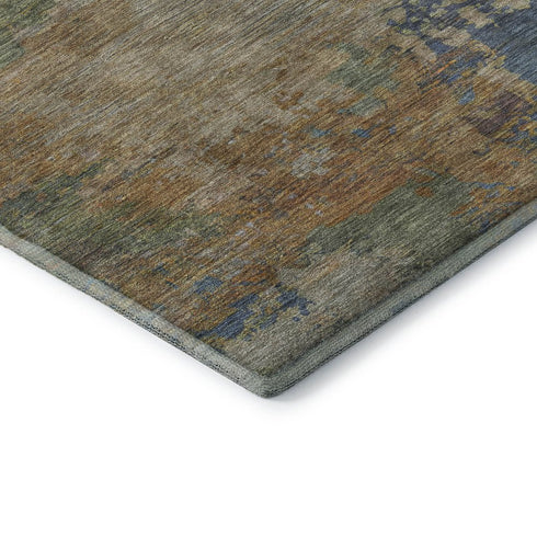 8' X 10' Denim Blue And Beige Abstract Washable Area Rug With UV Protection