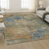 8' X 10' Denim Blue And Beige Abstract Washable Area Rug With UV Protection
