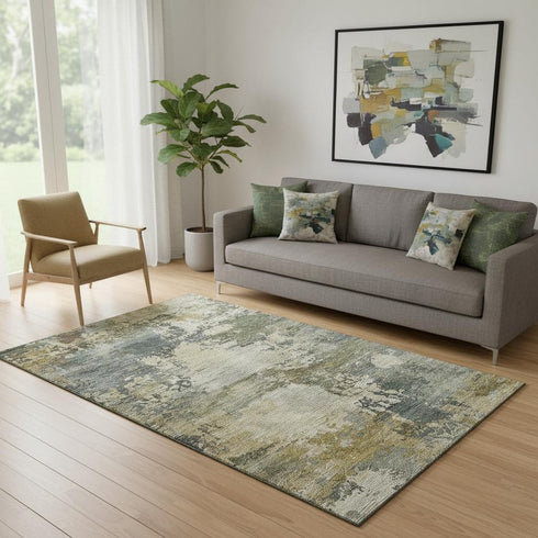5' X 8' Gray And Beige Abstract Washable Area Rug With UV Protection