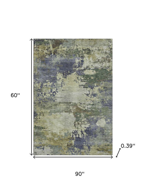 5' X 8' Purple And Beige Abstract Washable Area Rug With UV Protection