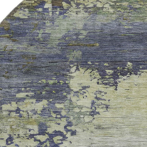 8' Purple And Beige Abstract Washable Round Rug With UV Protection