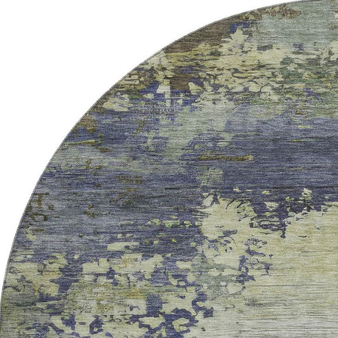 8' Purple And Beige Abstract Washable Round Rug With UV Protection