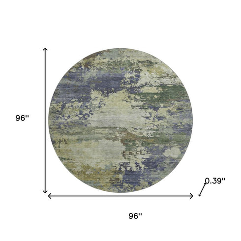 8' Purple And Beige Abstract Washable Round Rug With UV Protection