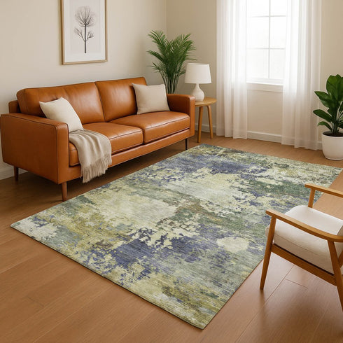 9' X 12' Purple And Beige Abstract Washable Area Rug With UV Protection