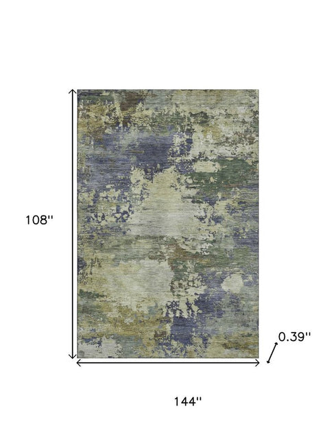 9' X 12' Purple And Beige Abstract Washable Area Rug With UV Protection