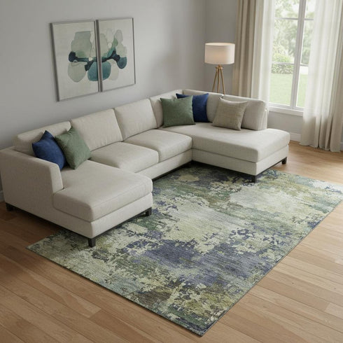 9' X 12' Purple And Beige Abstract Washable Area Rug With UV Protection