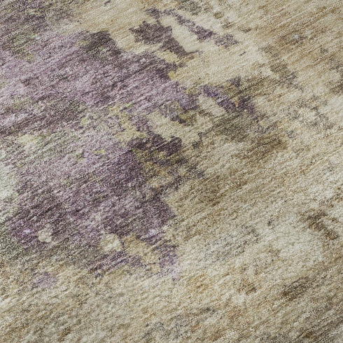 5' X 8' Beige And Purple Abstract Washable Area Rug With UV Protection