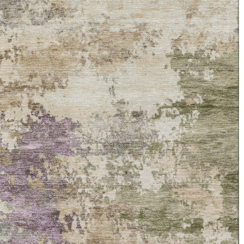 8' X 10' Beige And Purple Abstract Washable Area Rug With UV Protection
