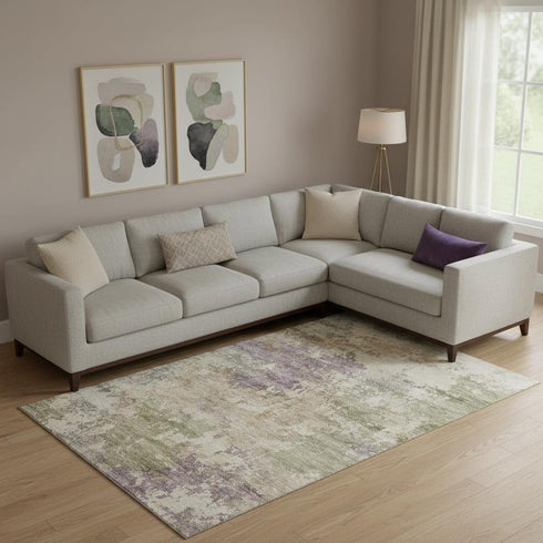 8' X 10' Beige And Purple Abstract Washable Area Rug With UV Protection