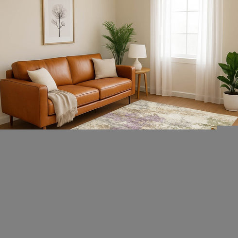 9' X 12' Beige And Purple Abstract Washable Area Rug With UV Protection