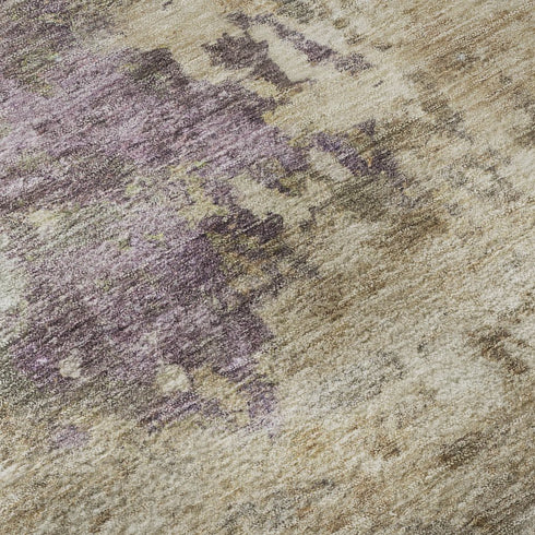 9' X 12' Beige And Purple Abstract Washable Area Rug With UV Protection
