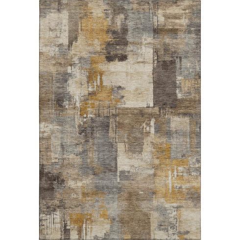 5' X 8' Brown And Beige Abstract Washable Area Rug With UV Protection