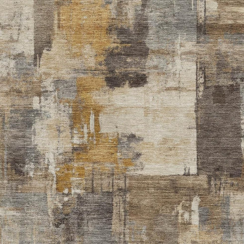 5' X 8' Brown And Beige Abstract Washable Area Rug With UV Protection