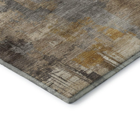 5' X 8' Brown And Beige Abstract Washable Area Rug With UV Protection