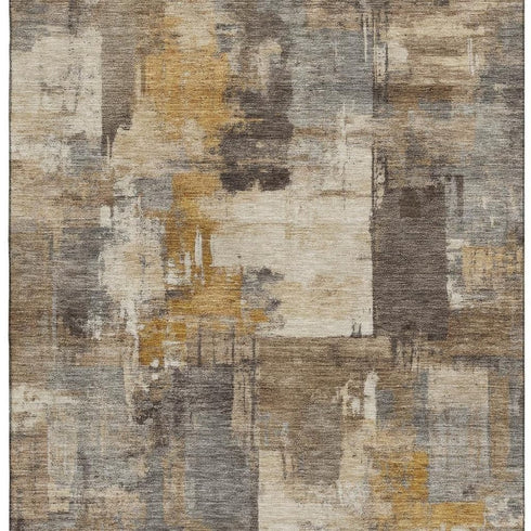 5' X 8' Brown And Beige Abstract Washable Area Rug With UV Protection