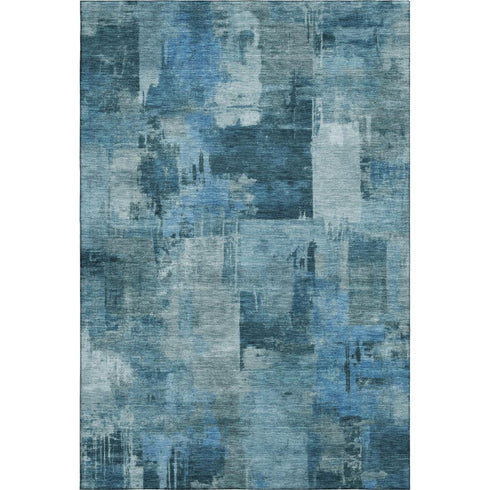 5' X 8' Blue And Denim Blue Abstract Washable Area Rug With UV Protection