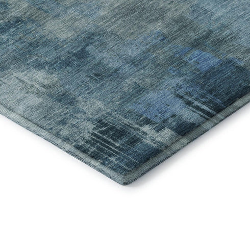 5' X 8' Blue And Denim Blue Abstract Washable Area Rug With UV Protection