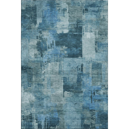 8' X 10' Blue And Denim Blue Abstract Washable Area Rug With UV Protection