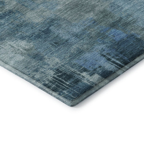 8' X 10' Blue And Denim Blue Abstract Washable Area Rug With UV Protection