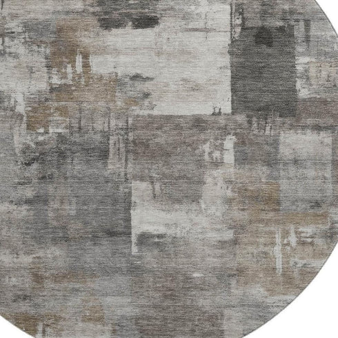 8' Pewter And Gray Abstract Washable Round Rug With UV Protection