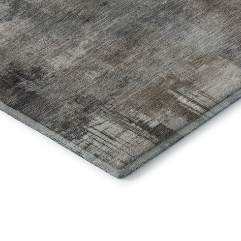 8' Pewter And Gray Abstract Washable Round Rug With UV Protection