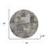 8' Pewter And Gray Abstract Washable Round Rug With UV Protection