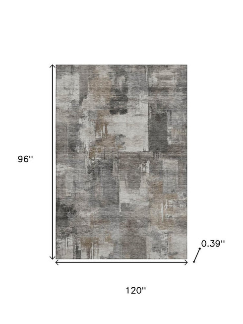 8' X 10' Pewter And Gray Abstract Washable Area Rug With UV Protection