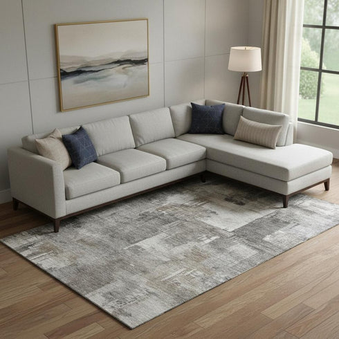 8' X 10' Pewter And Gray Abstract Washable Area Rug With UV Protection