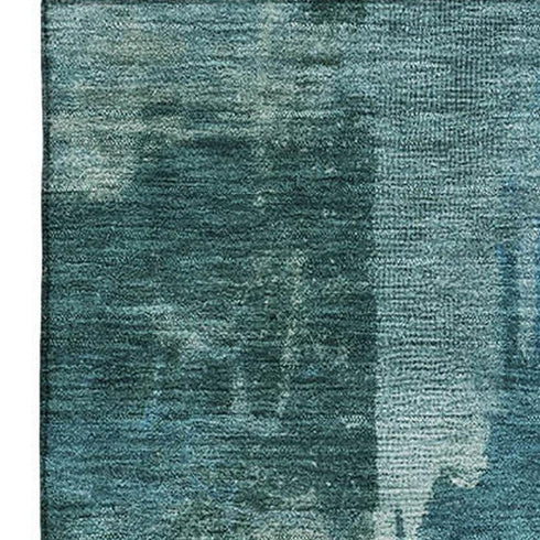 8' X 10' Teal And Aqua Abstract Washable Area Rug With UV Protection