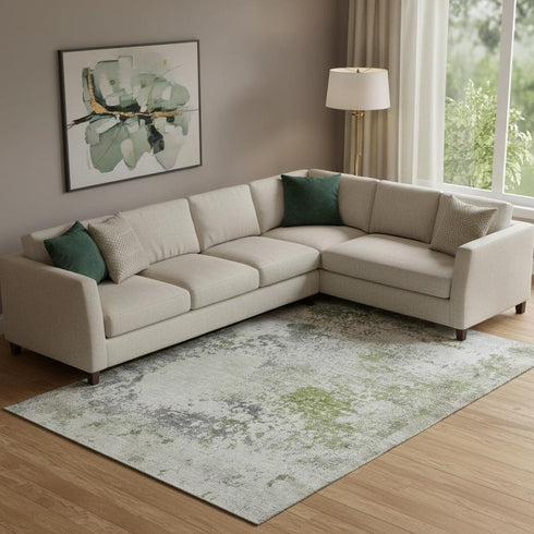 8' X 10' Linen And Gray Abstract Washable Area Rug With UV Protection