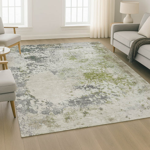 8' X 10' Linen And Gray Abstract Washable Area Rug With UV Protection