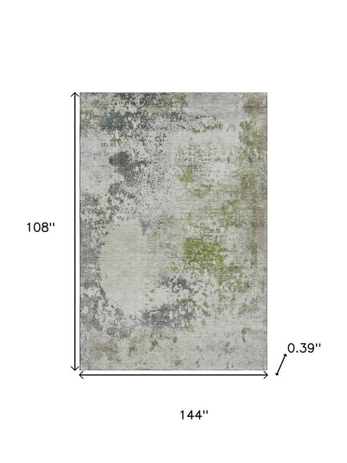 9' X 12' Linen And Gray Abstract Washable Area Rug With UV Protection