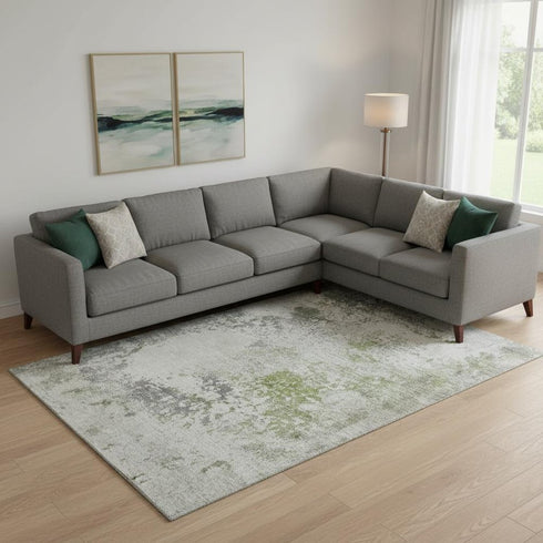 9' X 12' Linen And Gray Abstract Washable Area Rug With UV Protection
