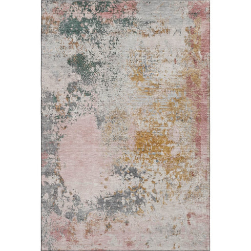 8' X 10' Pink And Copper Abstract Washable Area Rug With UV Protection