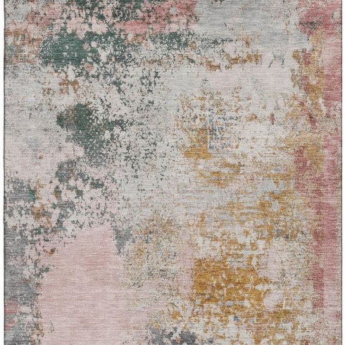 8' X 10' Pink And Copper Abstract Washable Area Rug With UV Protection